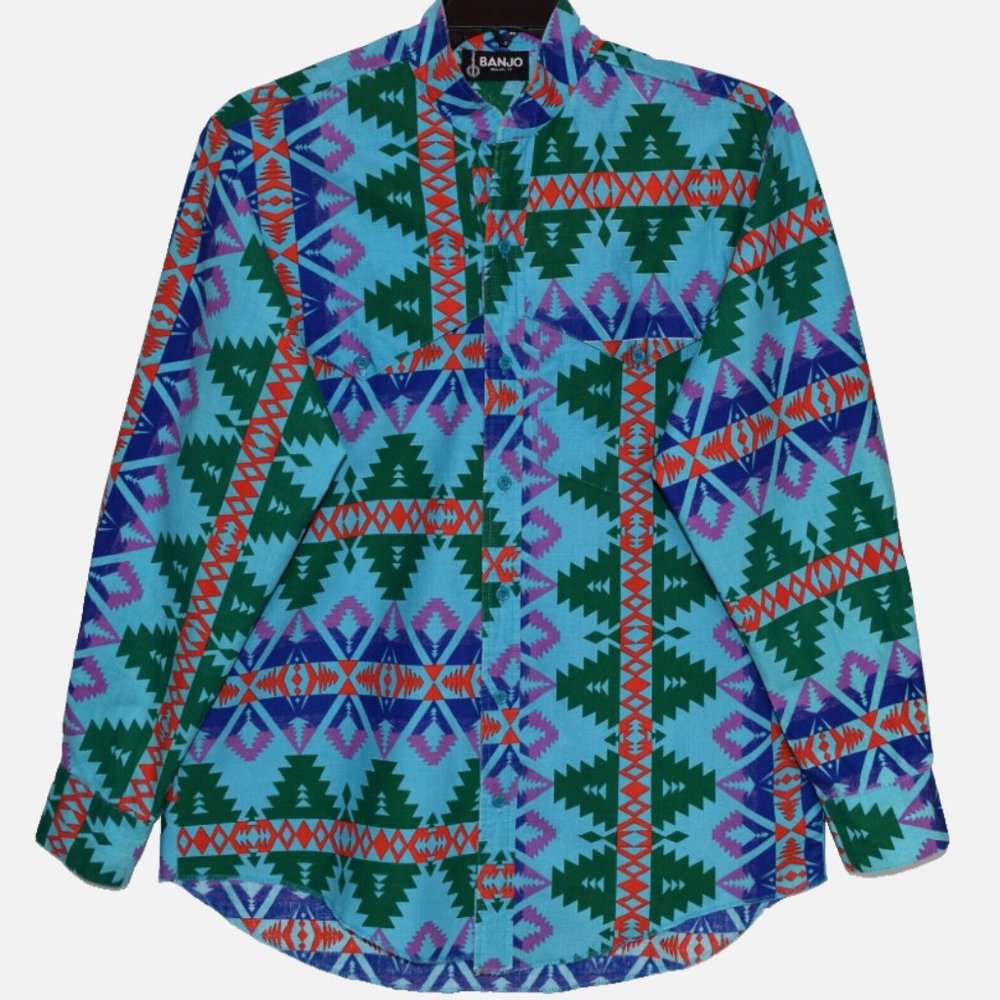 Vintage BANJO Dallas Texas Western Cowboy Long Sleeve Button Front Shirt Size L